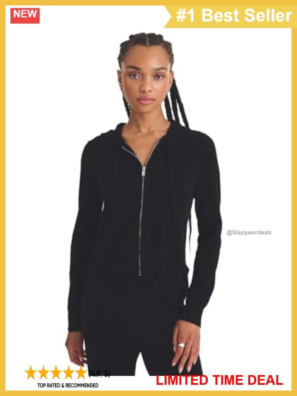 Cropped Zip Up Hoodie 100% Cashmere Modern Fit Long Sleeve
